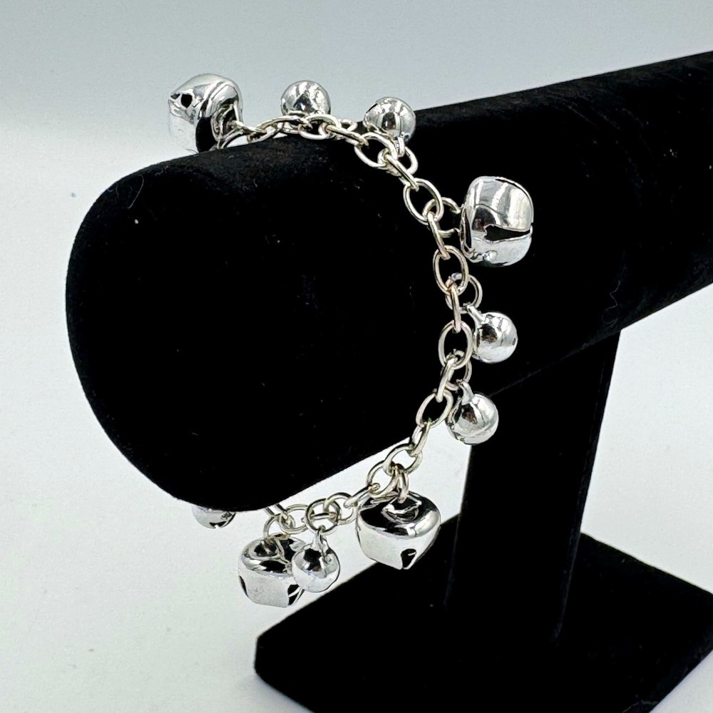Silver Tone Bracelet w/ Dangle Jingle Bell Charms